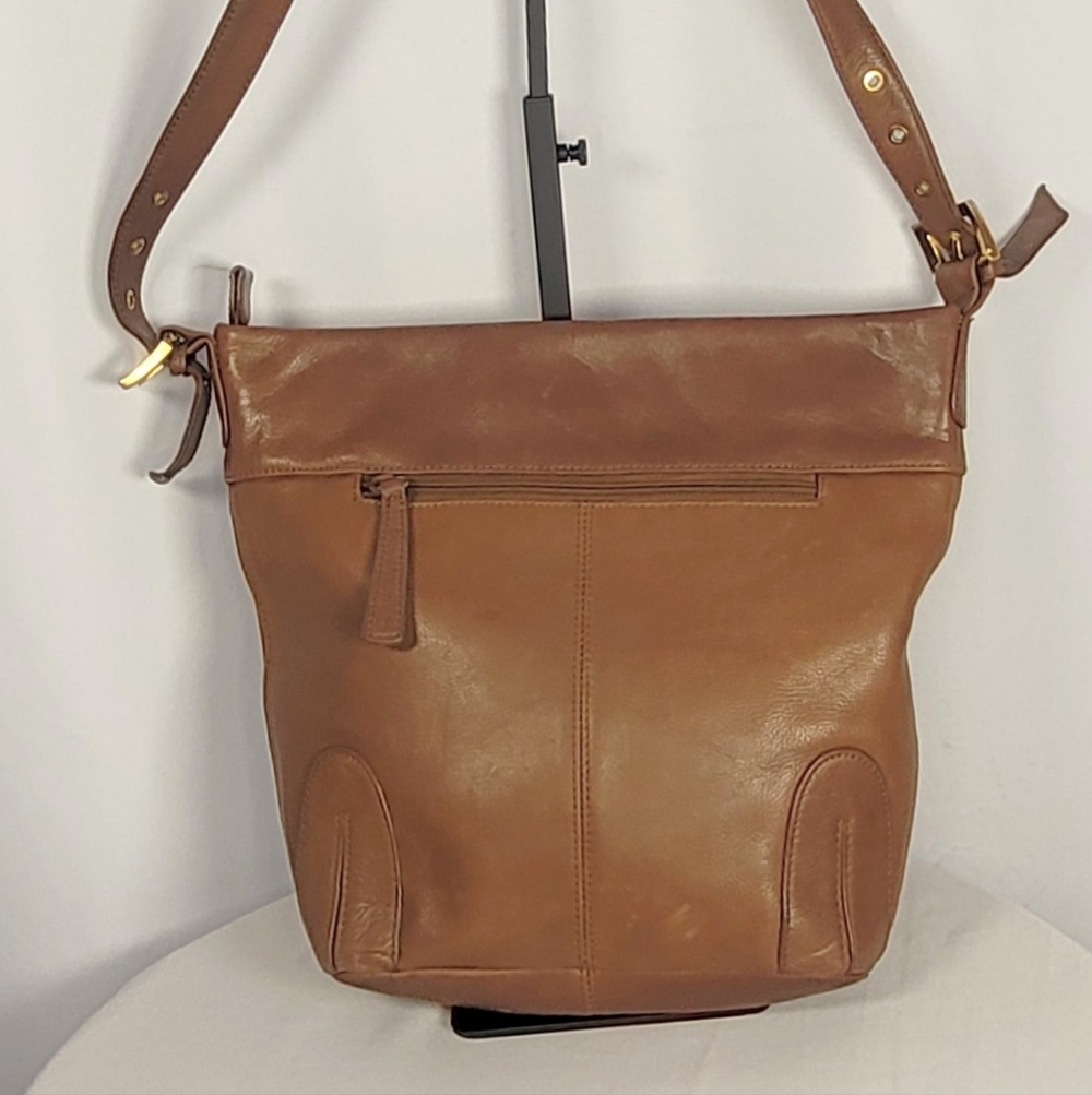 👜 Vintage Tan Leather Crossbody Bag Minimalist Shoulder Purse Adjustable Strap - Picture 4 of 5